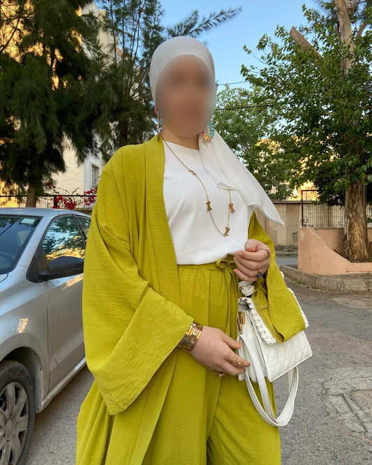 🌿 Ensemble 3 pièces fluide – Tissu gaufré