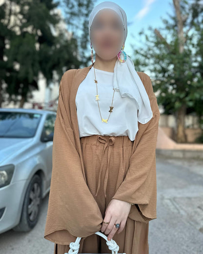 🌿 Ensemble 3 pièces fluide – Tissu gaufré