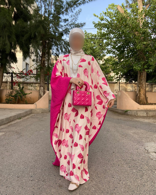 💮 Abaya fluide imprimée – Élégance en 3 Pieces